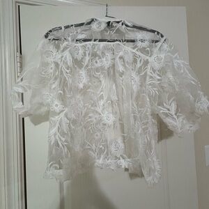 Anthropologie Current Air White Puff Sleeve Crop Blouse